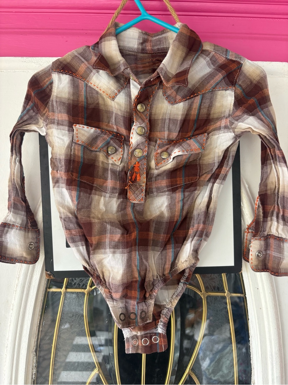Wrangler Brown and Cream Plaid Western Shirt